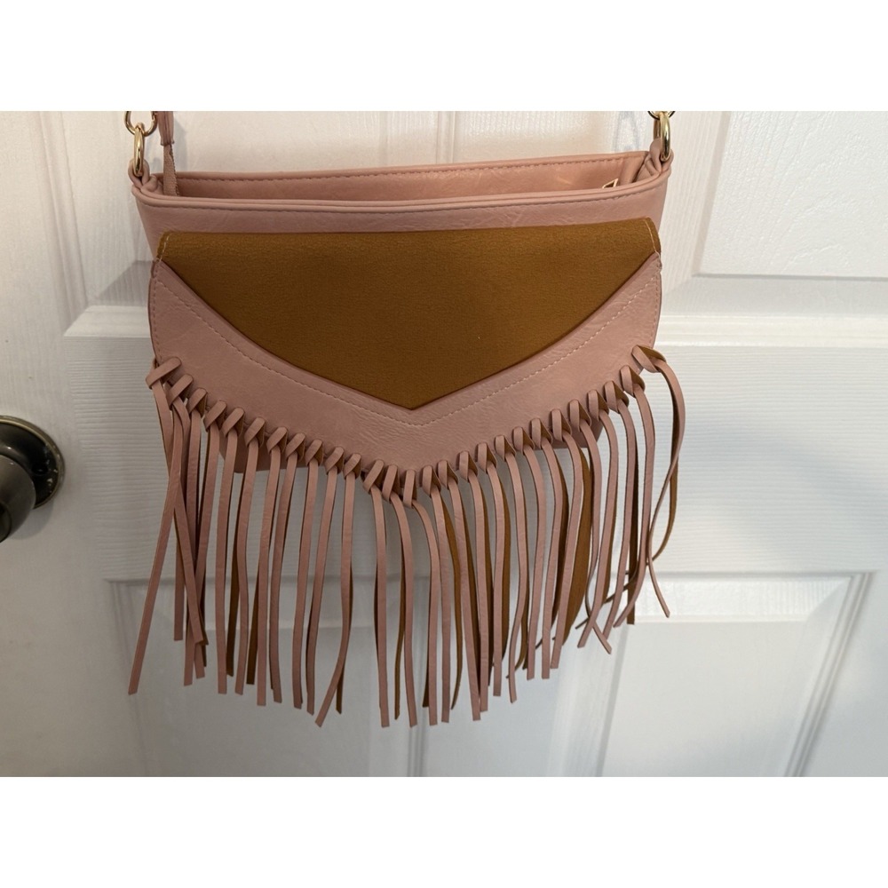 Pink Lily‎ Pink Fringe Crossbody Bag Western Boho Tassel Faux Leather Purse